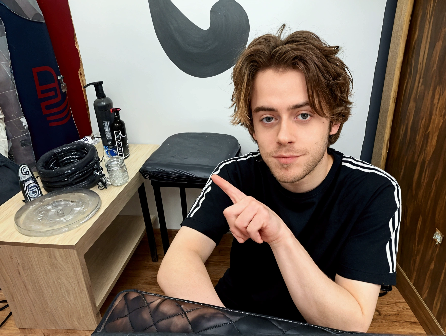 Cellbit naked, exposing the full length of his erect cock and balls