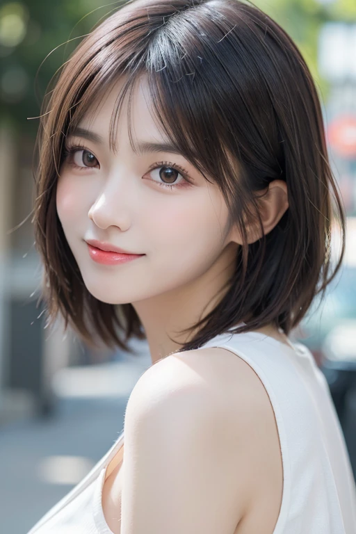 masutepiece, Best Quality, Illustration, Ultra-detailed, finely detail, hight resolution, 8K Wallpaper, Perfect dynamic composition, Beautiful detailed eyes, Women's Fashion,Very short hair,Small breasts natural color lip, Bold sexy poses,Smile,Harajuku、20 years girl、Cute、Sexy shot looking at camera, tongue sticking out