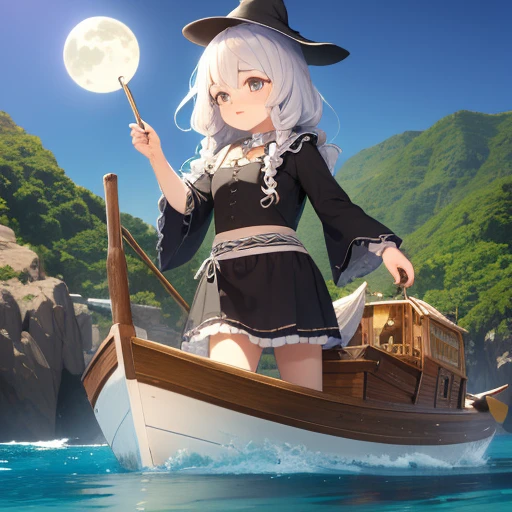 há uma old witch em uma ilha,pitata boat,art cg,old witch,portraite,arte kawaii