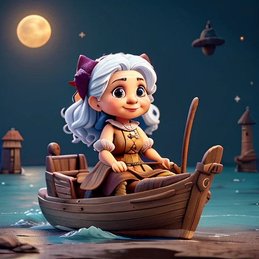 há uma old witch em uma ilha,pitata boat,art cg,old witch,portraite,arte kawaii