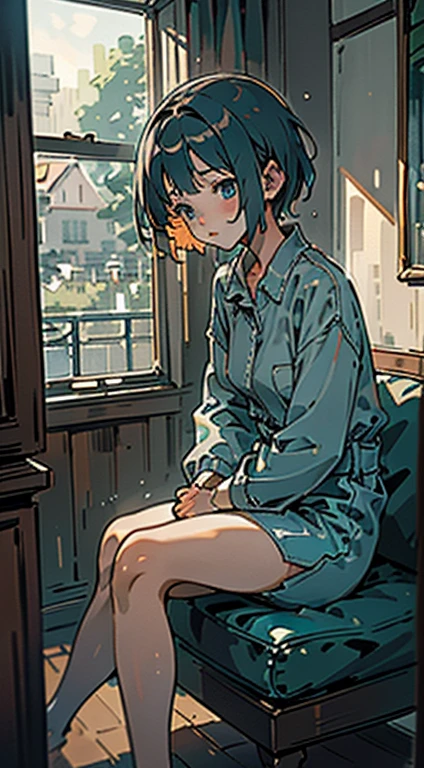 (masterpiece, best quality, ultra-detailed),(impressionism:1.3)1girl,sitting on a cozy couch, casual wear,crossing legs,soft light,modern house,indoor