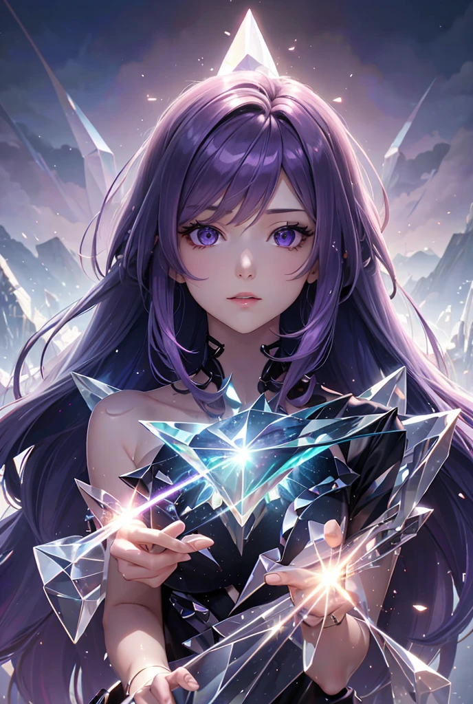 purple hair, shiny hair, crystal hair, Surrealism, anime, backlighting, 8k, super detail, UHD, retina, accurate, anatomically correct, textured skin, super detail, high details, high quality, award winning, best quality, highres
"Create an AI-generated image of a girl with purple hair, evoking destruction and regeneration. Set the background to represent a world of black and white."