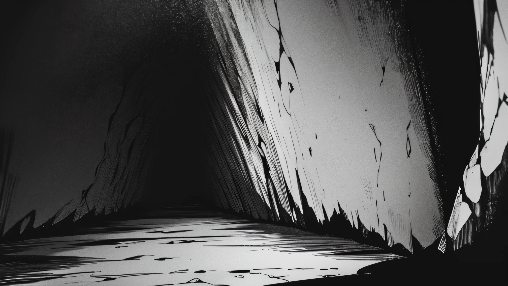 Empty Dark cave background, black and white manga image