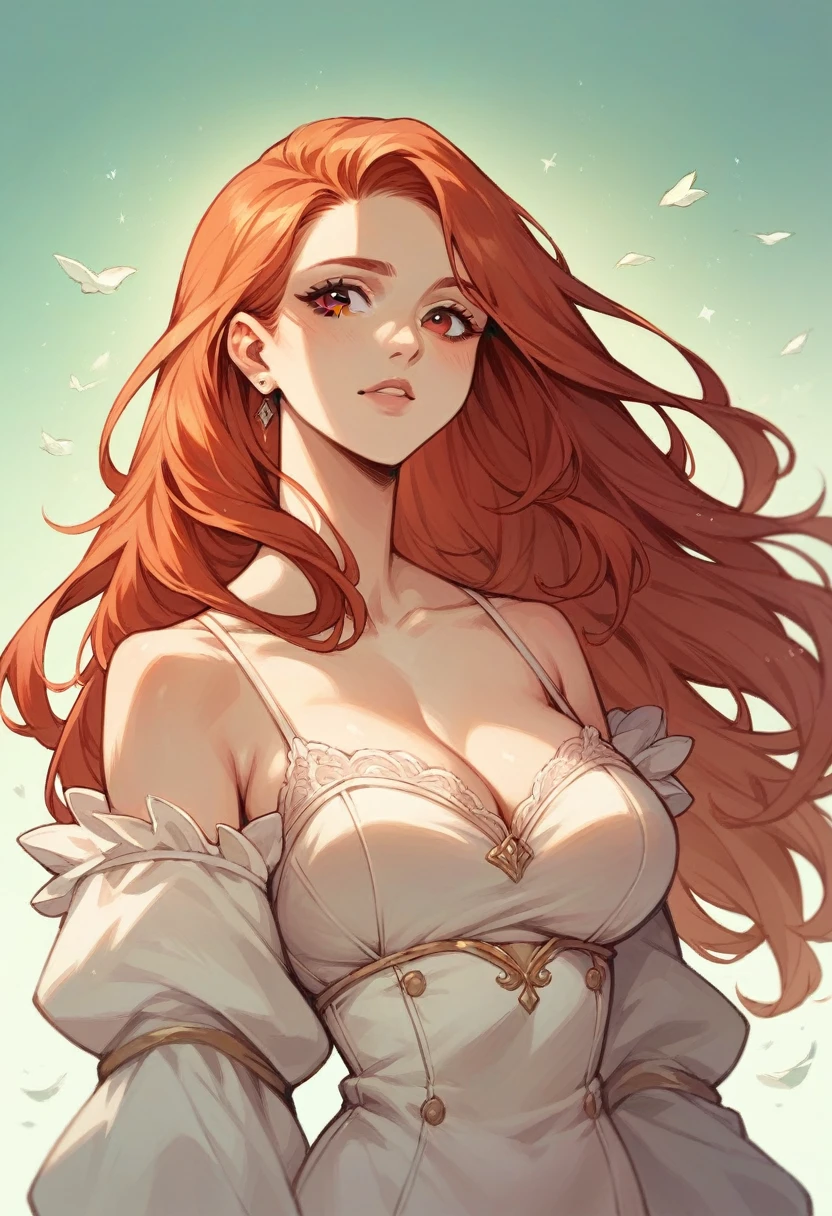 beautiful redhead girl with long hair and brown eyes