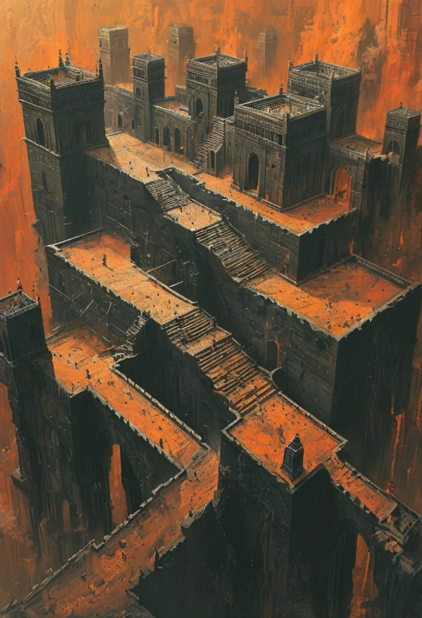 (Inferno shatters last flight of stairs after earthquake:1.3),(仅一层stairs:1.3)broken,The roads are messy,Monument Valley,Monument Valley,Geometric Ida tears up the crow,从地狱到天堂的stairs, Isometric Art, Small steps leading down, Inspired by M. c. Escher, Inspired by M.c. Escher, Isometric games, Inspired by Mc Escher, Step onto the tower, stairs