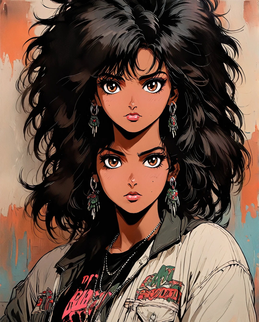 A rebellious Saudi Arabian woman, her black hair styled into a punk rock inspired look, complements her brown eyes and light brown tan skin. The image, possibly a vibrant painting or a striking photograph, captures her bold and unique style with precision. Every detail, from her edgy clothing to her unconventional appearance, exudes an air of confidence and individuality. The high quality of the image allows viewers to truly appreciate the essence of her unconventional beauty and self-expression.