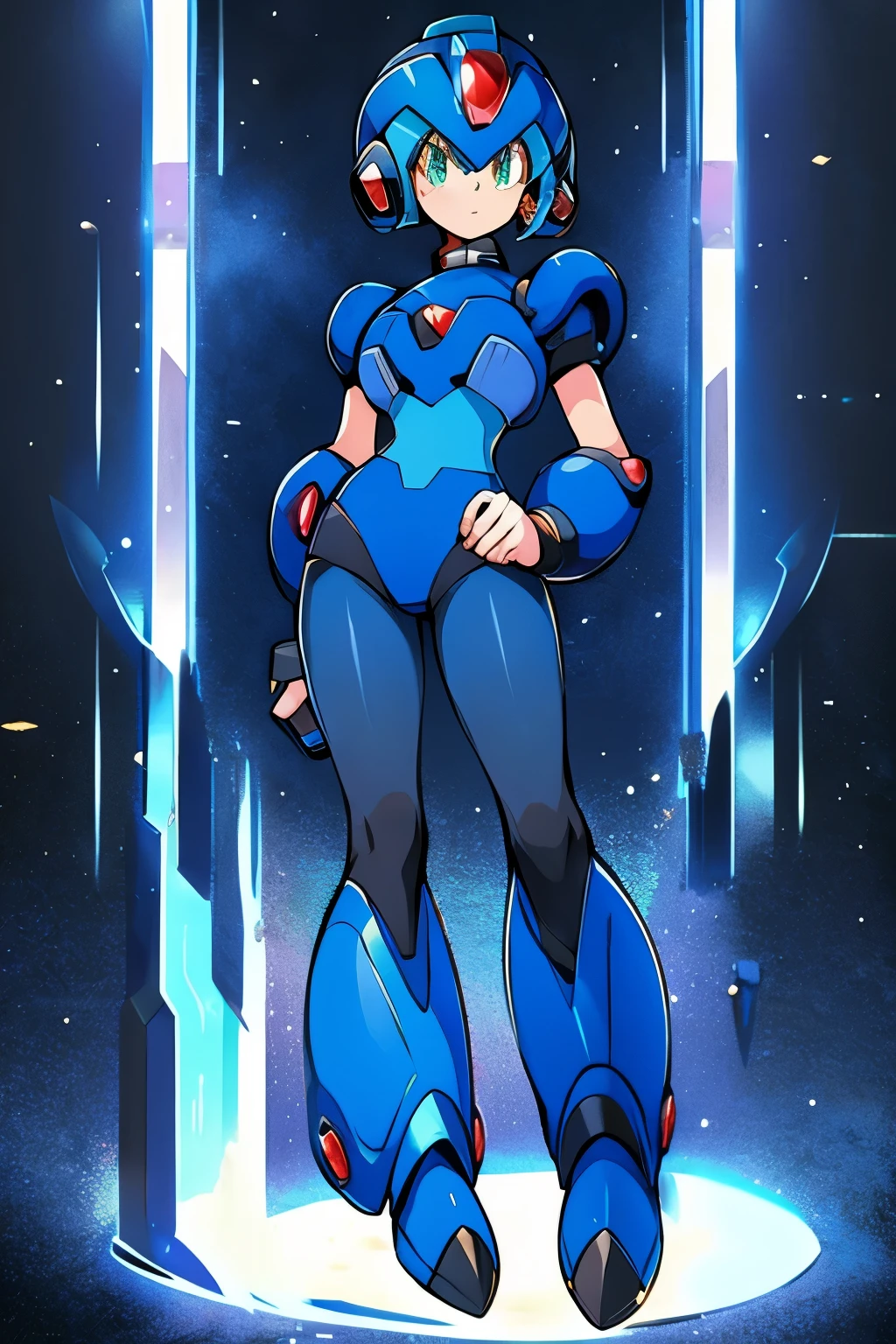 megaman x Girl, cute, Megaman Style, long boots, fullbody shot