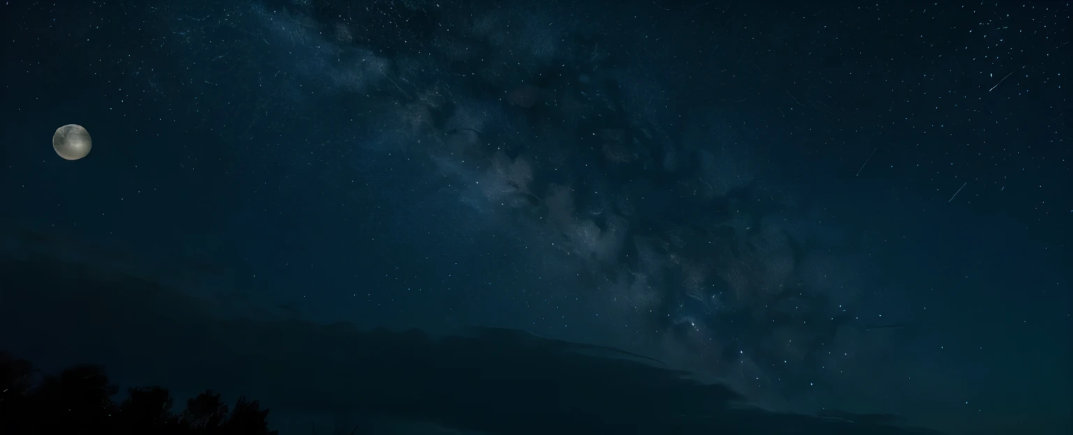 night sky full of stars with a moon in the distance