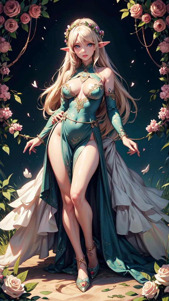  full body, elf, detailed eyes, detailed hands, detailed face,full body,hearts on her breasts,full body,detailed eyes, detailed hands, detailed eyes, elf woman, flowers