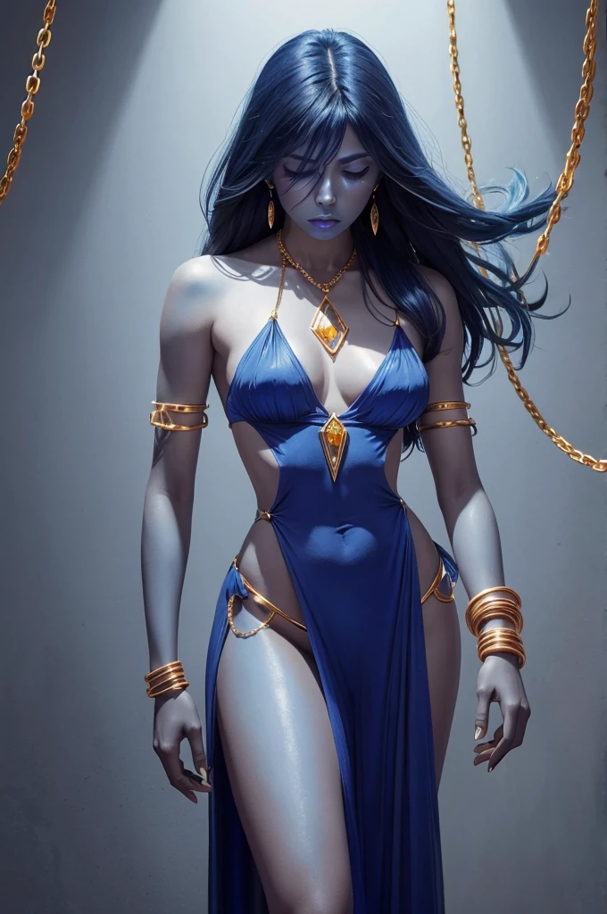 arab woman, (((blue skin))), she has (((four arms))), ((black hair)), arabic swords on each hand, indian woman, arabian ((rogue battle white clothes)), pants, ponytail, arabic swords, field background .  (best quality,4k,8k,highres,masterpiece:1.2), HDR,UHD,studio lighting,ultra-fine painting,sharp focus,physically-based rendering,extreme detail description,professional, 