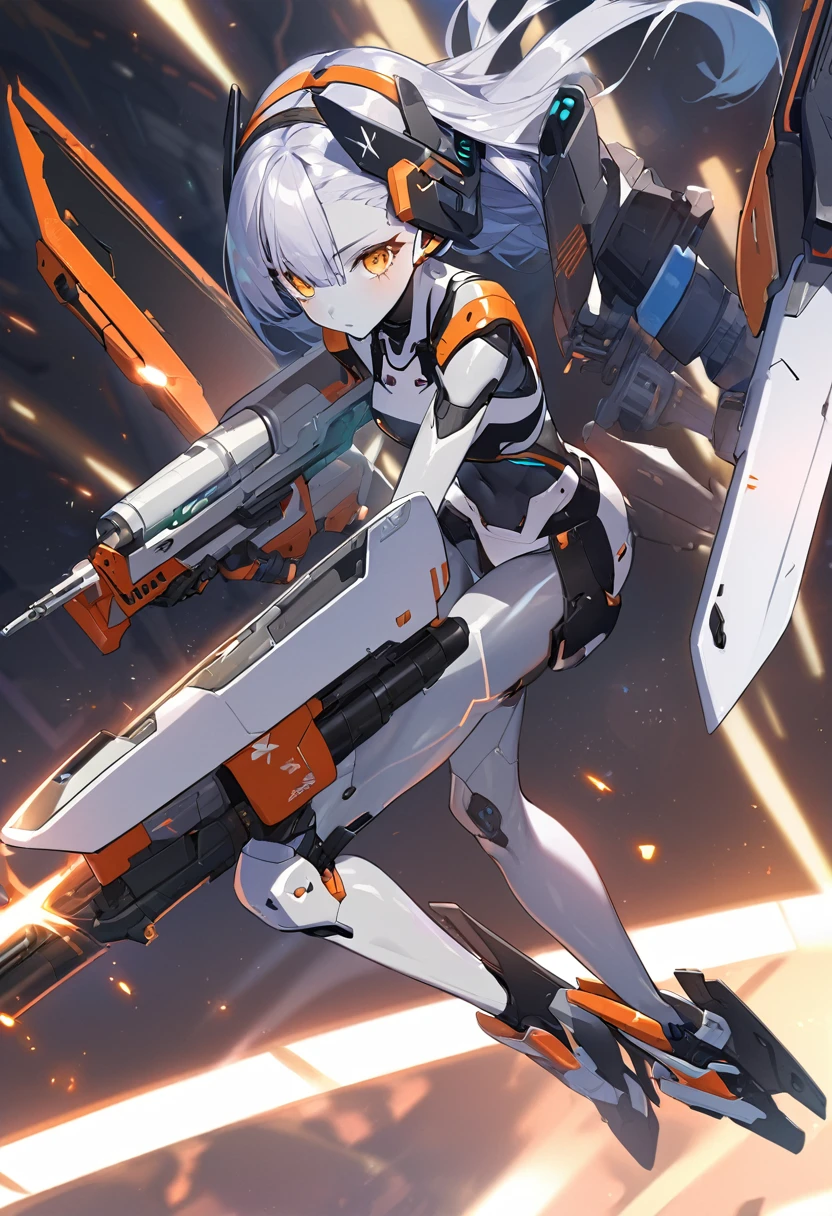 science fiction, android girl(metallic skin, cyber joint), Foot accelerator, arm blade, X-wing, Shoulder missile launcher