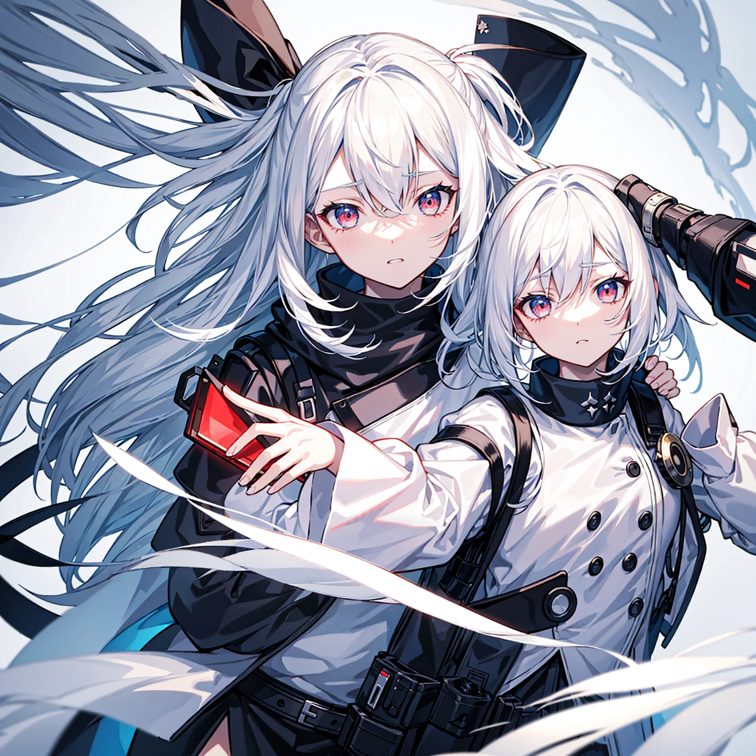 White haired cartoon character on a black background, Concept Art：Shitao, pixiv Contest Winner, Neoism, From Arknights, White-haired God,  非常に詳細なOfficial artwork, artstation pixivでトレンド, Digital art on Pixiv, From Girls Frontline, Girls Frontline Universe, Official character art, Official artwork