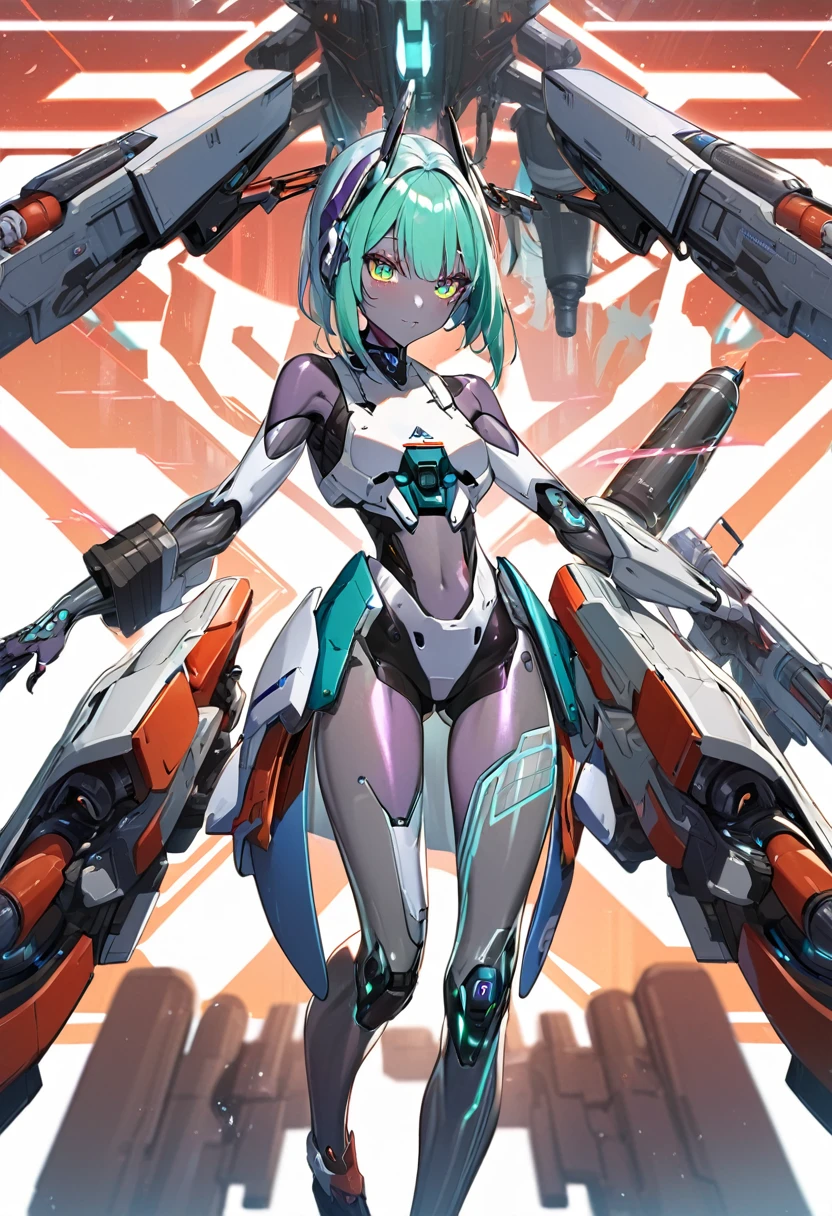 1 girl, white brazier, red shorts, sexy, smiling, green hair,short hair, blue eyes, mecha headgear, in a bed, erotic pose