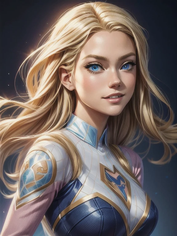 Arafed image of a woman with long blonde hair and blue eyes, style ...