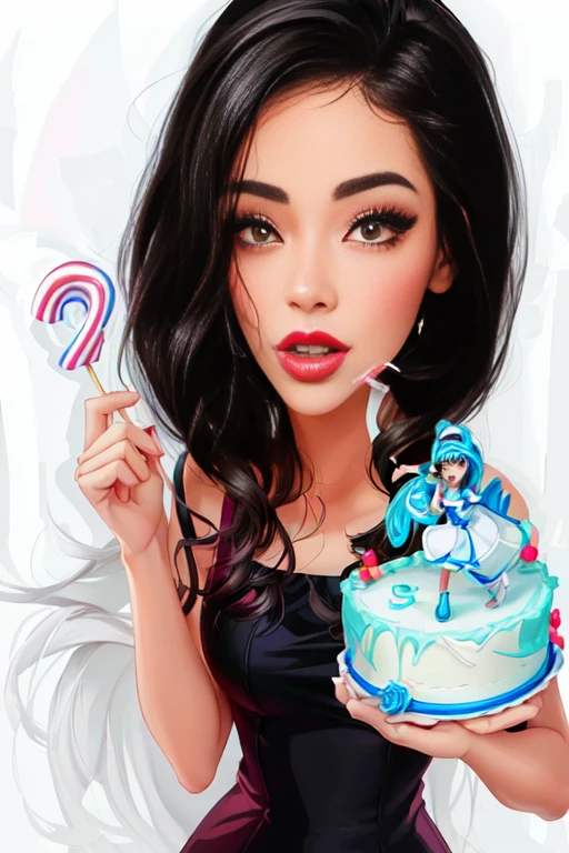 cartoon of a woman holding a cake with a lollipop in it, in style of digital illustration, cartoon digital painting, cartoon artstyle, in style of digital painting, in the art style of bowater, digital art. @mariomaniacdude, trending on artstration, madison beer girl portrait, style digital painting, exquisite digital illustration, cartoon digital art
