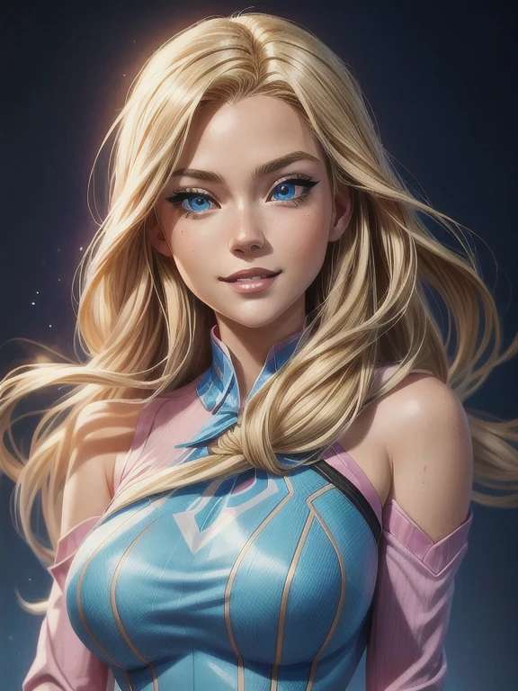 arafed image of a woman with long blonde hair and blue eyes, style artgerm, extremely detailed artgerm, artgerm style, artgerm. anime illustration, artgerm portrait, graphic artist artgerm, artgerm. high détail, in the style artgerm, artgerm jsc, Betty Cooper, Gwen Stacy
