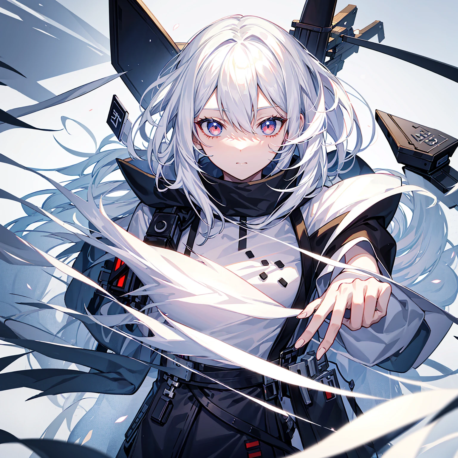 White haired cartoon character on a black background, Concept Art:Shitao, pixiv Contest Winner, Neoism, From Arknights, White-haired God, 非常に詳細なOfficial artwork, artstation pixivでトレンド, Digital art on Pixiv, From Girls Frontline, Girls Frontline Universe, Official character art, Official artwork