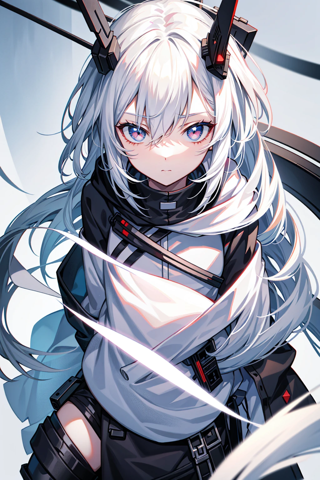 White haired cartoon character on a black background, Concept Art:Shitao, pixiv Contest Winner, Neoism, From Arknights, White-haired God, 非常に詳細なOfficial artwork, artstation pixivでトレンド, Digital art on Pixiv, From Girls Frontline, Girls Frontline Universe, Official character art, Official artwork