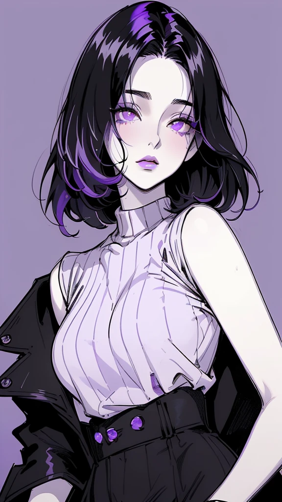 (best quality, sketch:1.2), dark monochrome background, anime,illustrator,anime,1 girl, detailed lips,sweater,custom, ( background dark),neon hair,textured cropping,Canadian, masterpiece, style retro classic, noir dark, art, sketch book, (bob hair purple:1.35, black:1.55), bad women 