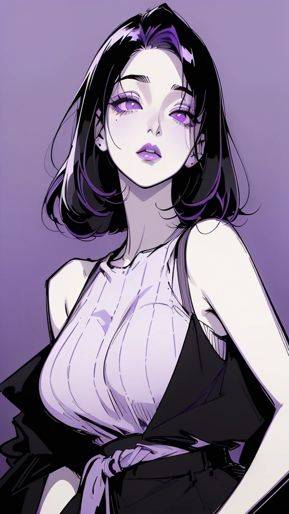 (best quality, sketch:1.2), dark monochrome background, anime,illustrator,anime,1 girl, detailed lips,sweater,custom, ( background dark),neon hair,textured cropping,Canadian, masterpiece, style retro classic, noir dark, art, sketch book, (bob hair purple:1.35, black:1.55), bad women 