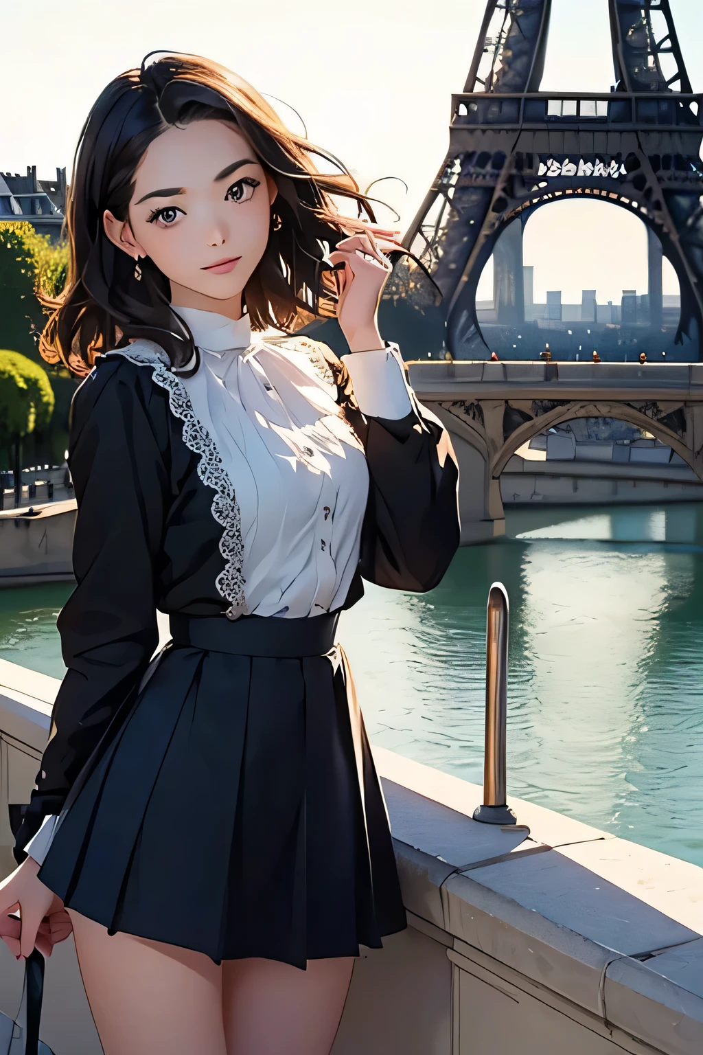 Highest quality、High resolution、Detailed Background、(Beautiful face in every detail:1.4)、Anatomically correct、(Normal number of fingers:1.2)、(Detailed eyes:1.2)、age beauty、Highly detailed face、Perfect body line、Light color hair、Braided bob cut、Wavy Hairstyle、well-groomed eyebrows、cuteJK uniform、Pleated mini skirt、White Stockings、Elegant atmosphere、A big smile、smile、cute gesture、
(Beautiful girls enjoying sightseeing with famous Parisian sights in the background:1.5)、
If you stop by the Louvre, you can see people admiring the Venus de Milo and the Mona Lisa.、In the evening, enjoy a cruise along the Seine and see the sights of Paris at dusk.、Enjoying the night view of Paris、Palace of Versailles、Notre Dame Cathedral、Arc de Triomphe、Orsay Museum、Montmartre、Opera Garnier、cute