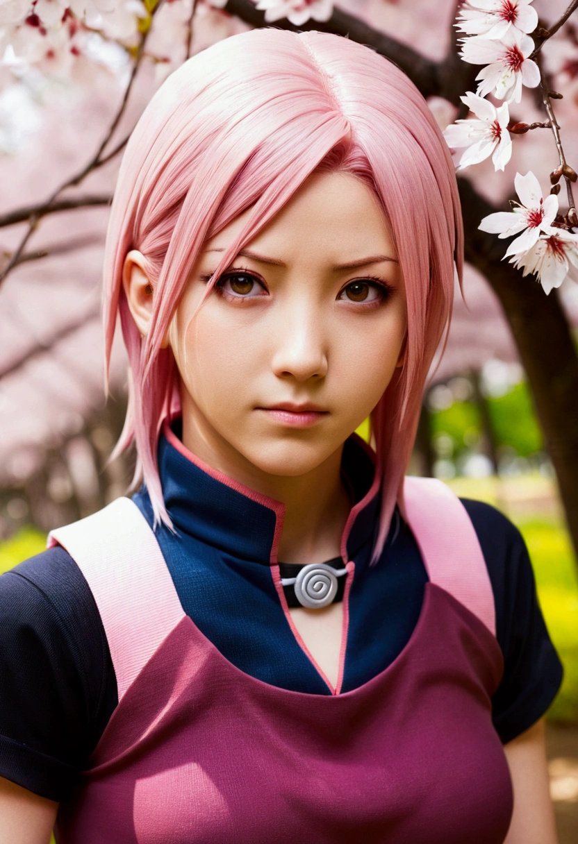 sakura haruno from naruto, sakura haruno from anime to real life, realistic, perfect