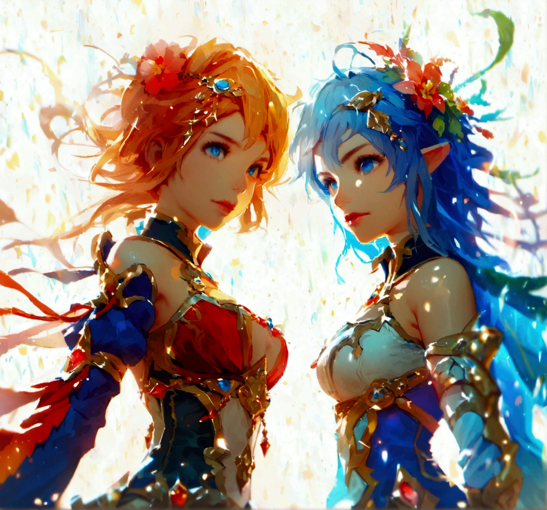 (masterpiece, best quality), best resolution, (3heads:1.5), 1girl, red hair, blue eyes, different facial expressions, happy, playful, one eye closed, blue dragon girl costume, playful pose