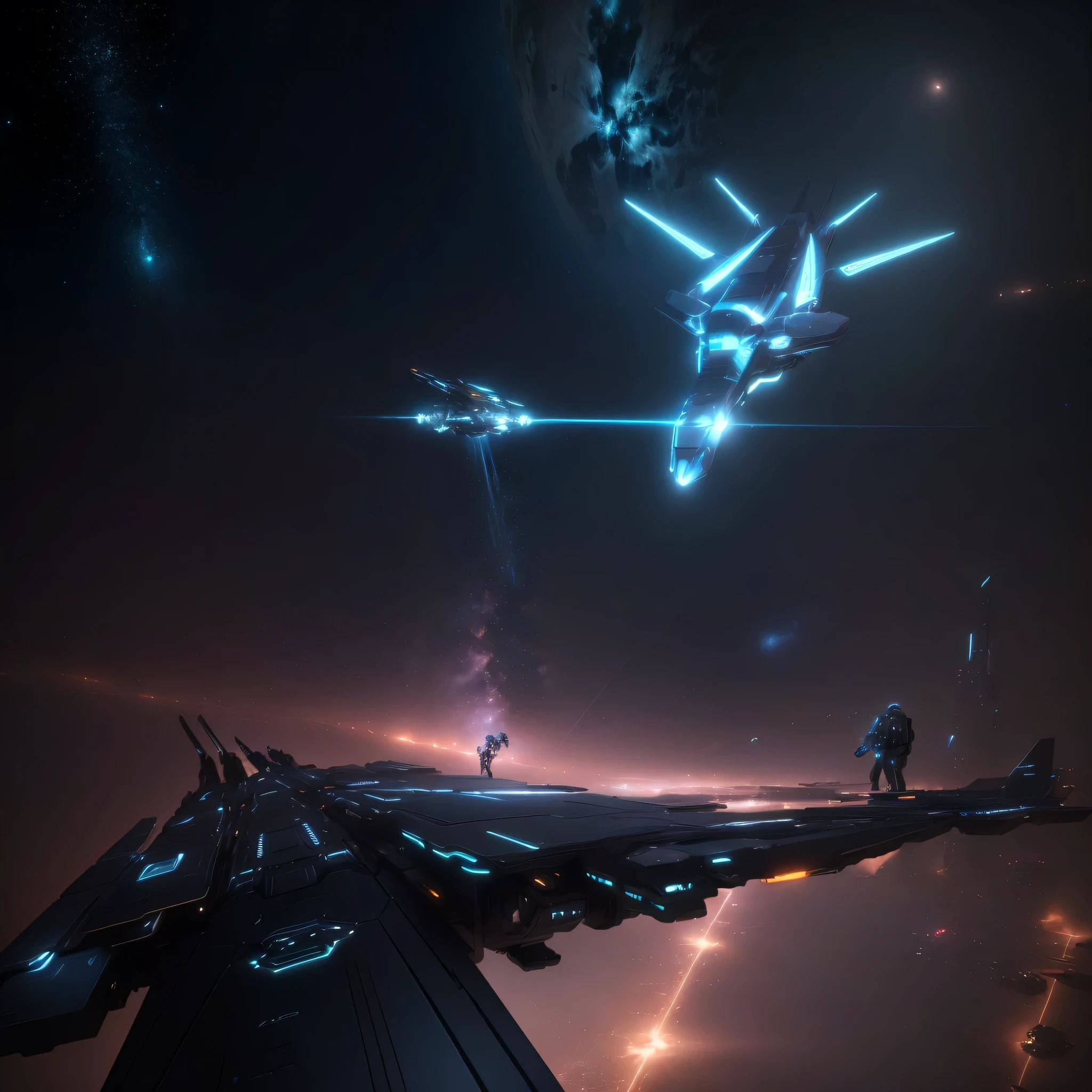 spaceship flying over a city at night with a man on a bike, star citizen concept art, 4 k concept art, 4k concept art, star citizen digital art, concept art wallpaper 4k, concept art 8 k, concept art 4 k, concept art 4k, 4 k resolution concept art, 8k hd concept art, dramatic lighting. concept art