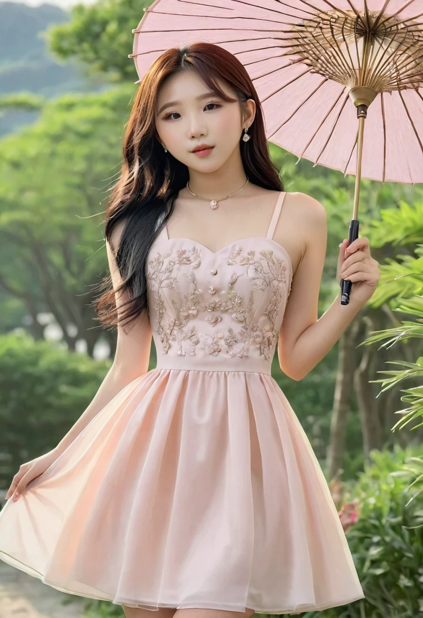 (((high quality:1.2))), (8k), extremely detailed, ((High detail:1.2)) ((best resolution)), (HotLexi, 1girl), Solo, 24 years old Korean Ulzzang female, (dress),