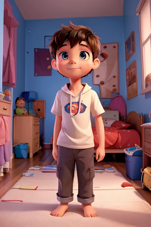 a boy in bed in his room ready to sleep, it&#39;s dark, penumbra, and he feels scared, there seems to be someone there who scares him,