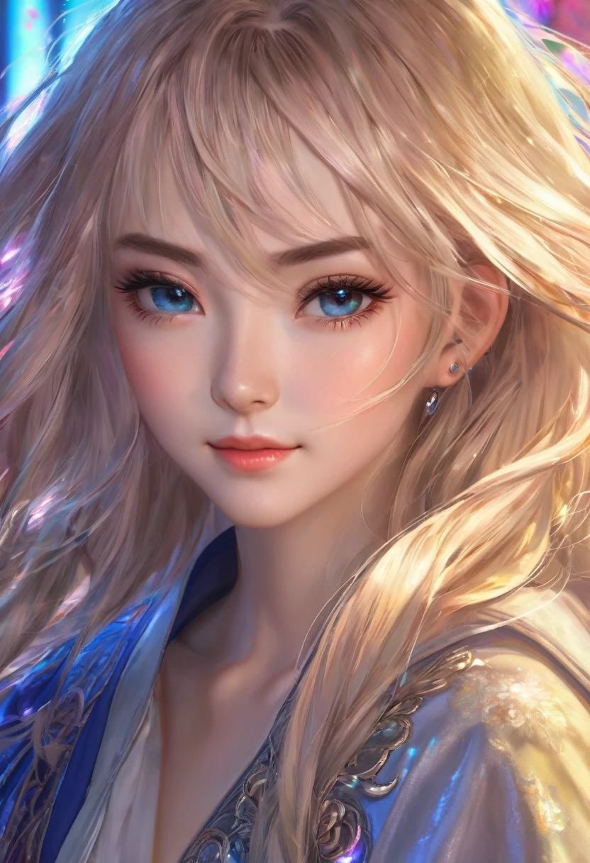 (masterpiece, finely detailed beautiful eyes: 1.2), Cinematic Lighting, ethereal light,best quality, light Fantasy background, Representative, fair skin, beautiful face, bar girl, smiling,light hair,beautiful skin,athletic,fantasy clothes, niji anime ross tran style,fantasy world, Rich in details High quality,summer,sunlight realistic lighting, beautiful lighting, raytracing, photorealistic, (hyperrealistic: 1.2), highres, 4K, 8K, (extremely detailed CG, 8k wallpaper; 1.1), extremely detailed sharp, digital illustration, detailed, realism, beautiful face, highly detailed face, ultra realistic, masterpiece, trending on artstation pixiv, in the style of ross tran, persona 5 art style wlop, badass anime 8 k, ross tran 8 k, painted in anime painted studio