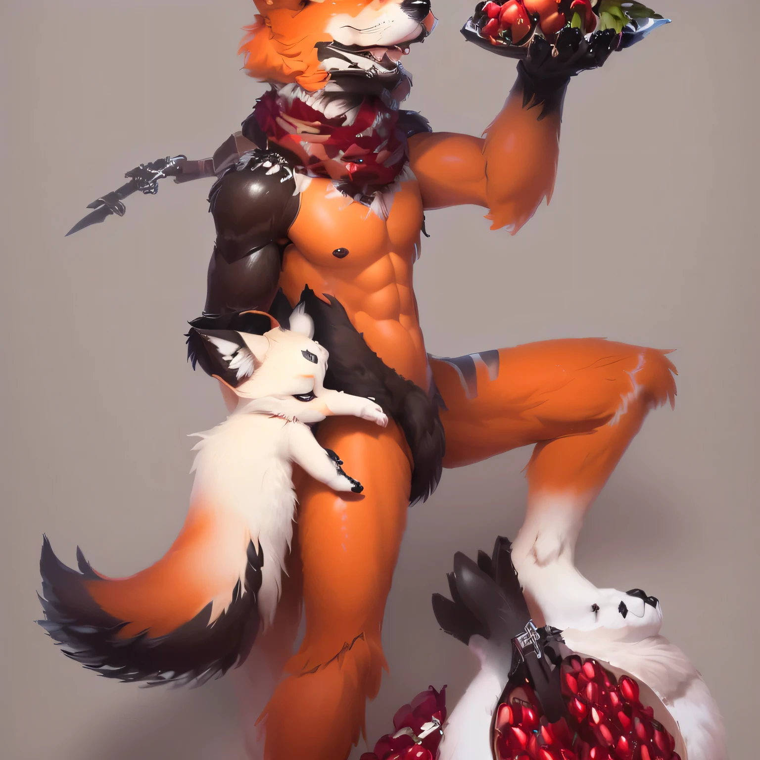 a drawing of a furry animal with a knife and a pomegranate, Commission for Furaffinity, Furaffinity Commission, ein anthropomorpher Wolf, anatomically correct fox, an anthropomorphic fox, Professional Furry Drawing, fursona furry art commission, pelzige Furaffinität, wolf o'donnell, furry art!!!, Furries with tails, fullbody commission for