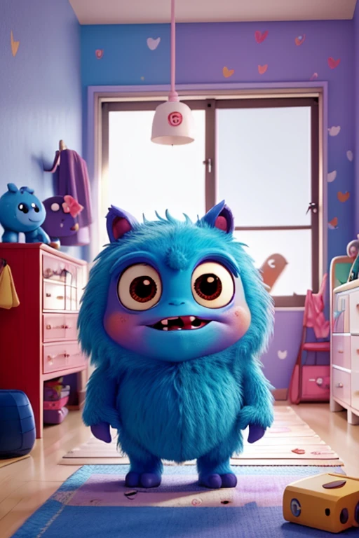 create a cute little monster, inside a 's room