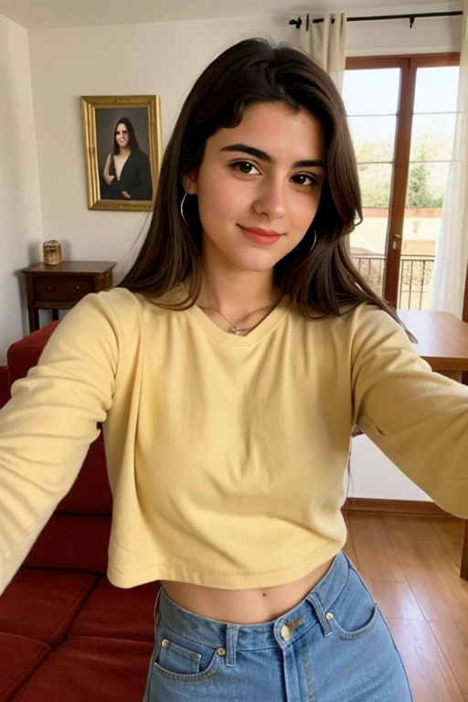 create me a realistic 20 year old Spanish woman who takes a selfie at home create me a realistic 20 year old Spanish woman who takes a selfie at home 