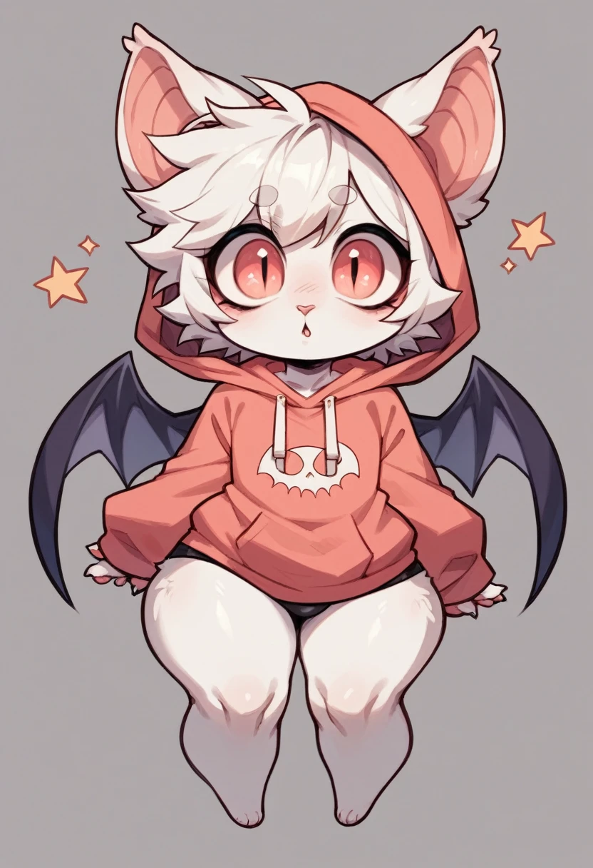 Furry Chibi femboy, big wide hips, bat Wings ,big eyes , Hoodie