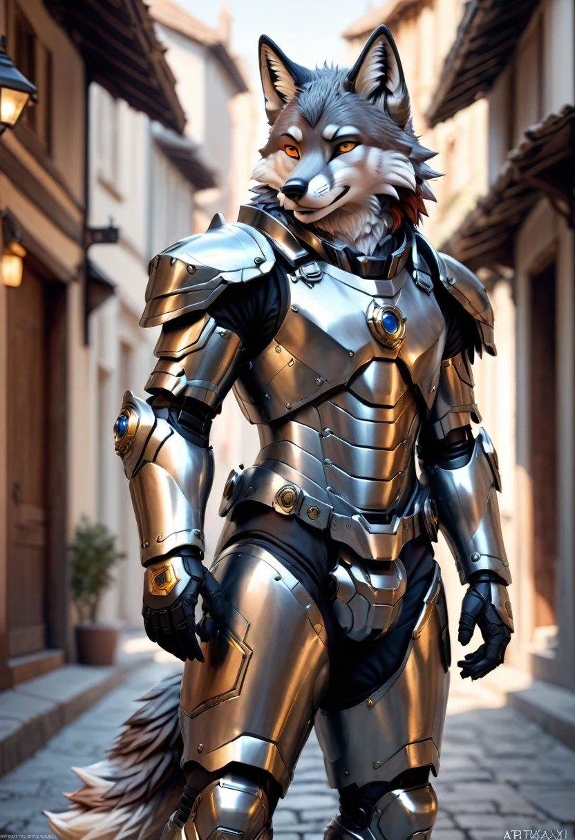 furry character, full body, fox, 1boy, detailed background, 8K, (masterpiece:1.5), intricate details, highly detailed, extreme detail, octane render, fine art, best quality, highres, (detailed face:1.5), ((full_body)), UHD, (((perfect hands))),looking at viewer, ArtemisiaXL, facing right, full body armor