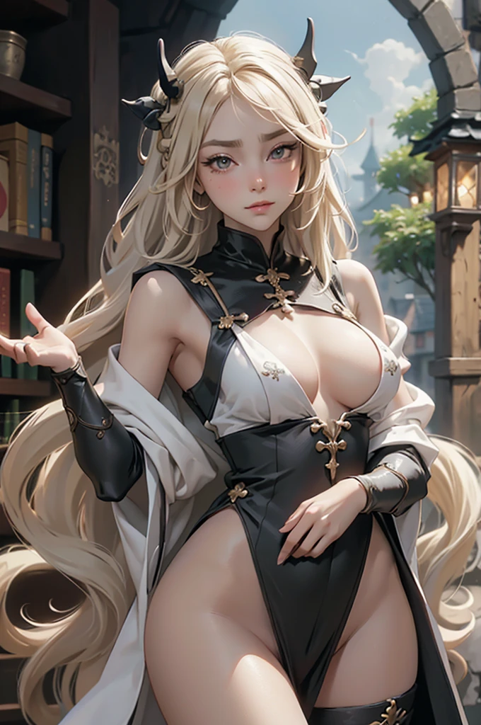 long hair, braids, blonde, young, cute, ,medieval clothes, black and white clothes, jester, tanned skin, robe, portrait, tigh pussy, round tits, armpits, open legs, nude, big hips, pale skin, thick eyebrows, tight
