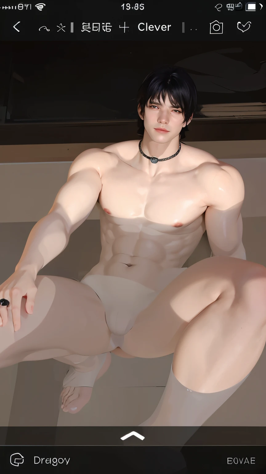 (high level image quality、High detail、high quality、high resolution、Draw everything in high resolution.)、there is a man sitting in a pool, the water covers up to his pectorals, behind him the wall of the pool leaning there, with a black necklace of black pearls, totally naked :: High detail, meatloaf pose, clothing with open chest, upper body avatar, SHEEP, Second Life avatar, [firmly defined abs]!!, [rigidly defined abs]!!, Full body closeup, lascivious pose, very detailed full body