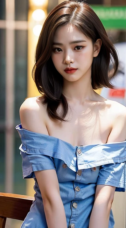 Highest quality、Ultra-high resolution、(Realistic)、18-year-old girl、((((I'm taking off my off shoulder casual dress, I can see your nipples)))),Hyper Detail、Super Realistic、(Realistic)、More about beautiful skin、(masterpiece:1.0)、(Highest quality)、(Ultra-high resolution)、8K resolution、Canon EOS R5、135mm、Absurd、Very detailed、Sharp focus、Fine skin、(((Chirarizum、Small breasts、Brown Hair)))