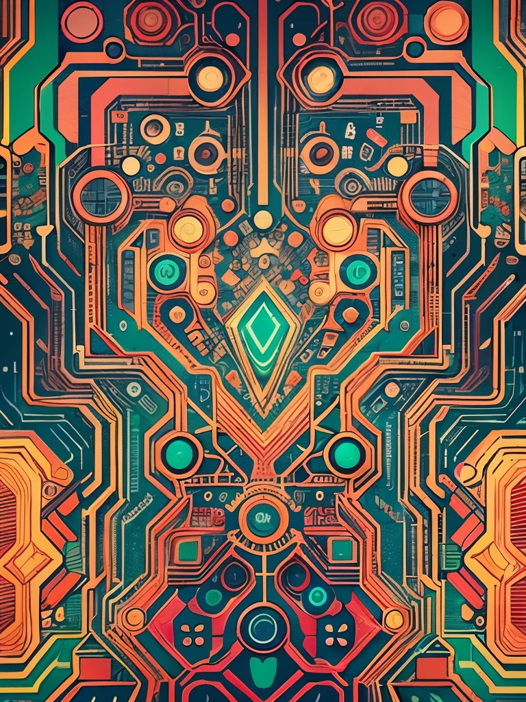 An image that shows the beauty of artificial intelligence, including symbols and circuits that overlap with an impressive palette of vibrant and captivating colors.