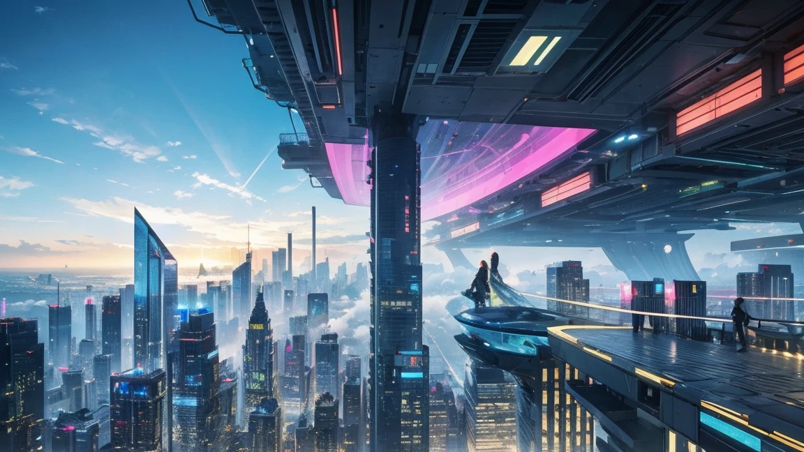 (Highest quality,4K,8k,High resolution,masterpiece:1.2),Very detailed,(Realistic,Realistic,Photorealistic:1.37),Futuristic floating city,Future Technology,Huge urban high-tech tablet platform,airship,Floating in the sky,Future City,小さなairshipが周囲に,High-tech hemispherical platform,Colorful lights,High-level architecture,Modern architecture,Skyscraper,Access the cloud,Beautiful views,City view,Impressive design,Seamlessly blending with nature,vibrant and lively atmosphere,Future Transportation Systems,No Parking,Transparent path,Lush greenery,Sky Garden,waterfall,Spectacular Skyline,Reflection on the surface of the water,Shining River,Architectural Innovation,Futuristic skyscrapers,Transparent Dome,The building has an unusual shape,Elevated walkway,Impressive Skyline,Glowing lights,Future Technology,minimalist design,Scenic spots,panoramic,tower that pierces the clouds,Vibrant colors,Spectacular sunrise,Spectacular sunset,Dazzling light display,Magical atmosphere,Future City,Urban Utopia,Luxury Lifestyle,Innovative Energy,Sustainable Development,Smart City Technology,Advanced Infrastructure,Quiet atmosphere,Nature and technology coexist in harmony,Great cityscape,Unprecedented urban planning,Architecture seamlessly connects with nature,High-tech city,A marvel of cutting-edge engineering,The future of urban living,A visionary architectural concept,Energy-efficient buildings,Harmony with the environment,A city floating above the clouds,Utopian dreams become reality,The possibilities are endless,Cutting-edge transportation network,Green Energy Integration,Innovative Materials,Impressive holographic display,Advanced Communication Systems,Breathtaking aerial views,Quiet and peaceful environment,Modernist aesthetics,Heavenly Beauty
