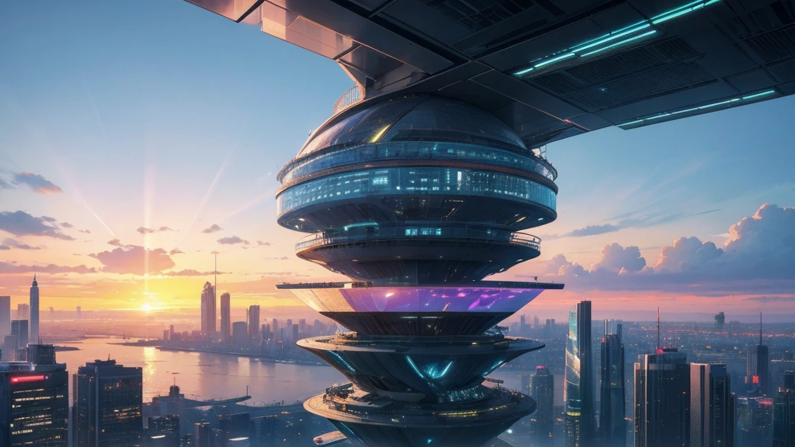 (Highest quality,4K,8k,High resolution,masterpiece:1.2),Very detailed,(Realistic,Realistic,Photorealistic:1.37),Futuristic floating city,Future Technology,Huge urban high-tech tablet platform,airship,Floating in the sky,Future City,小さなairshipが周囲に,High-tech hemispherical platform,Colorful lights,High-level architecture,Modern architecture,Skyscraper,Access the cloud,Beautiful views,City view,Impressive design,Seamlessly blending with nature,vibrant and lively atmosphere,Future Transportation Systems,No Parking,Transparent path,Lush greenery,Sky Garden,waterfall,Spectacular Skyline,Reflection on the surface of the water,Shining River,Architectural Innovation,Futuristic skyscrapers,Transparent Dome,The building has an unusual shape,Elevated walkway,Impressive Skyline,Glowing lights,Future Technology,minimalist design,Scenic spots,panoramic,tower that pierces the clouds,Vibrant colors,Spectacular sunrise,Spectacular sunset,Dazzling light display,Magical atmosphere,Future City,Urban Utopia,Luxury Lifestyle,Innovative Energy,Sustainable Development,Smart City Technology,Advanced Infrastructure,Quiet atmosphere,Nature and technology coexist in harmony,Great cityscape,Unprecedented urban planning,Architecture seamlessly connects with nature,High-tech city,A marvel of cutting-edge engineering,The future of urban living,A visionary architectural concept,Energy-efficient buildings,Harmony with the environment,A city floating above the clouds,Utopian dreams become reality,The possibilities are endless,Cutting-edge transportation network,Green Energy Integration,Innovative Materials,Impressive holographic display,Advanced Communication Systems,Breathtaking aerial views,Quiet and peaceful environment,Modernist aesthetics,Heavenly Beauty