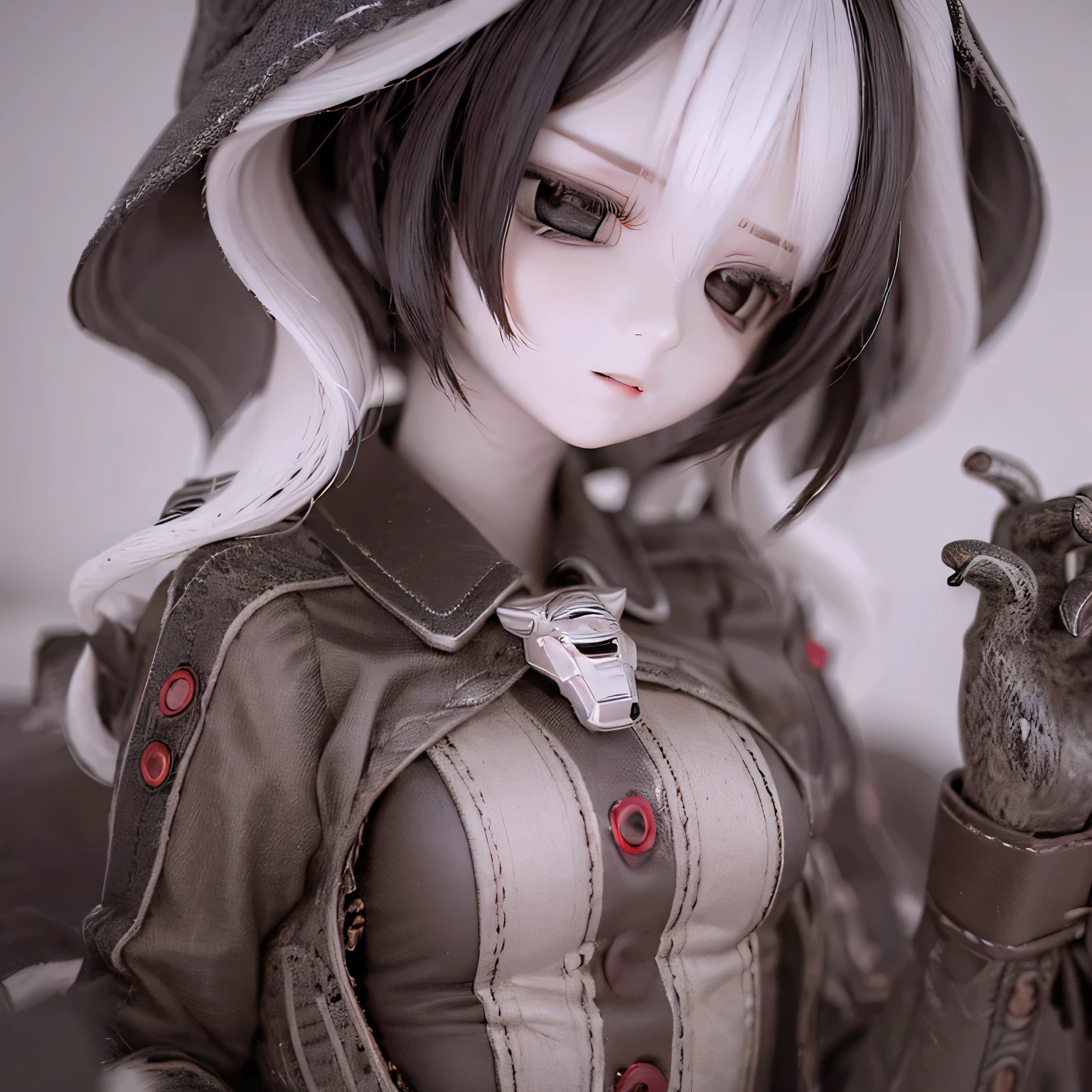 Made in Abyss 2 Meter Ozen, Beautiful attention to detail, Beautiful lip detail, Highly detailed eyes and face, Long eyelashes, Finely crafted mechanical body, Equipment, pipe, wire, Highly detailed metal parts, Advanced Technology, Futuristic, Cool metallic colors, Dark colors, Chiaroscuro lighting, Dramatic lighting, Cinematic, Award-winning digital art, Epic Scale, masterpiece