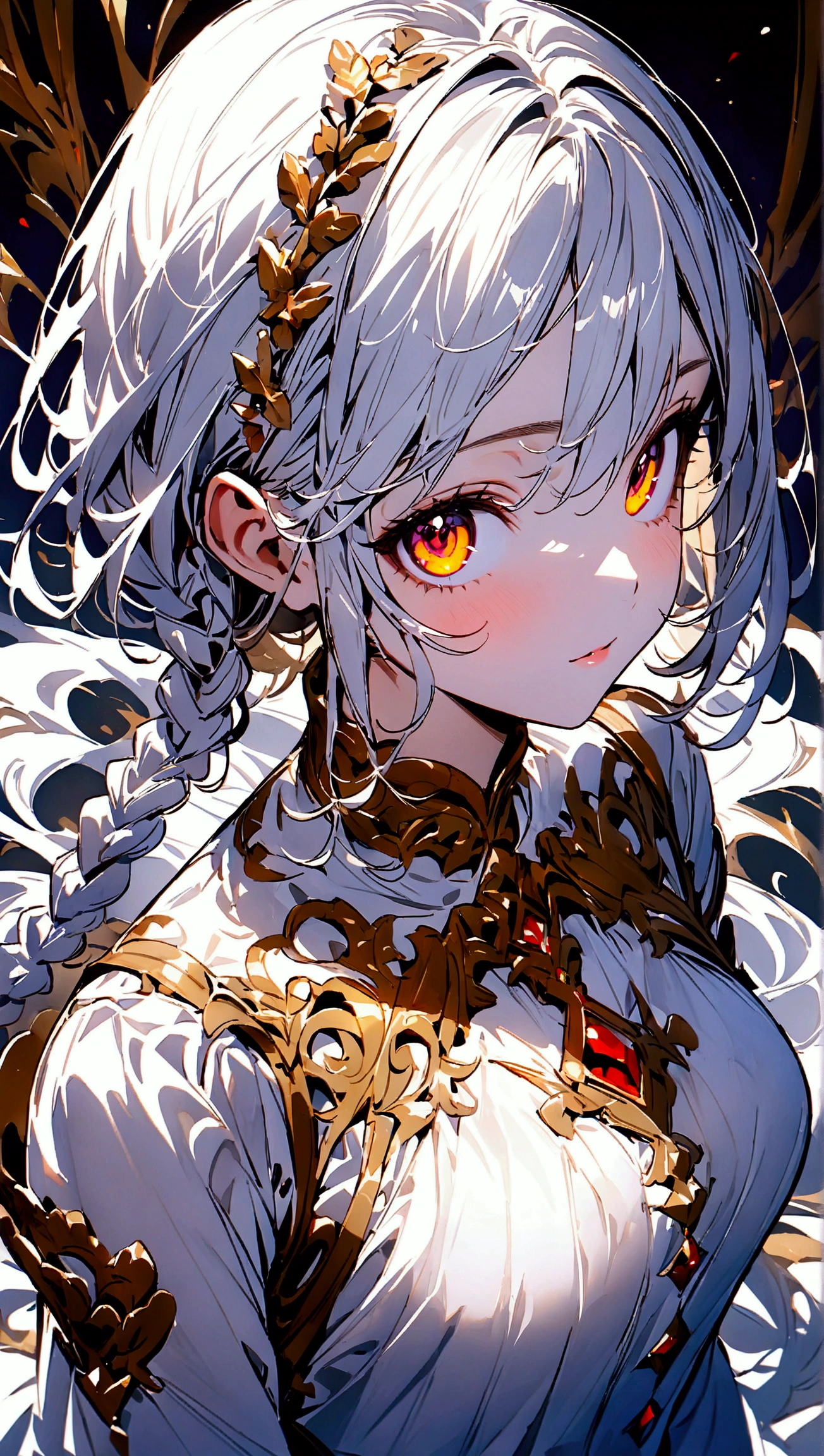 (Highest quality, 8k, 32K, masterpiece, Ultra-high resolution,:1.2),born, One girl,Super cute , Natural light,Clear, shining eyes, 20-year-old ,Gray Hair, Pink Eyes,Black clothes, look up, Upper Body,hair,Fair skin,Side braid, Hair color is white,