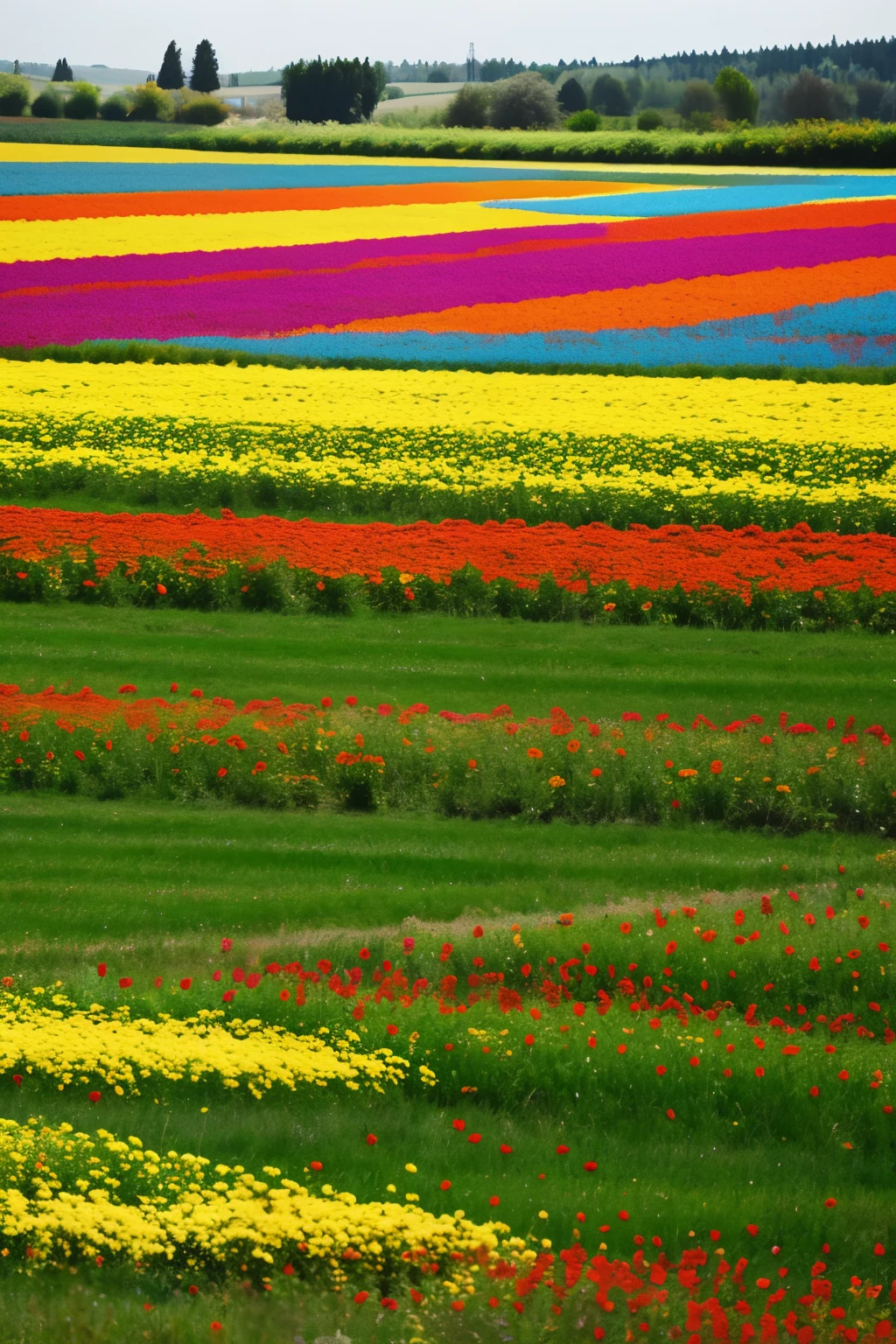 create a field full of flowers of different colors