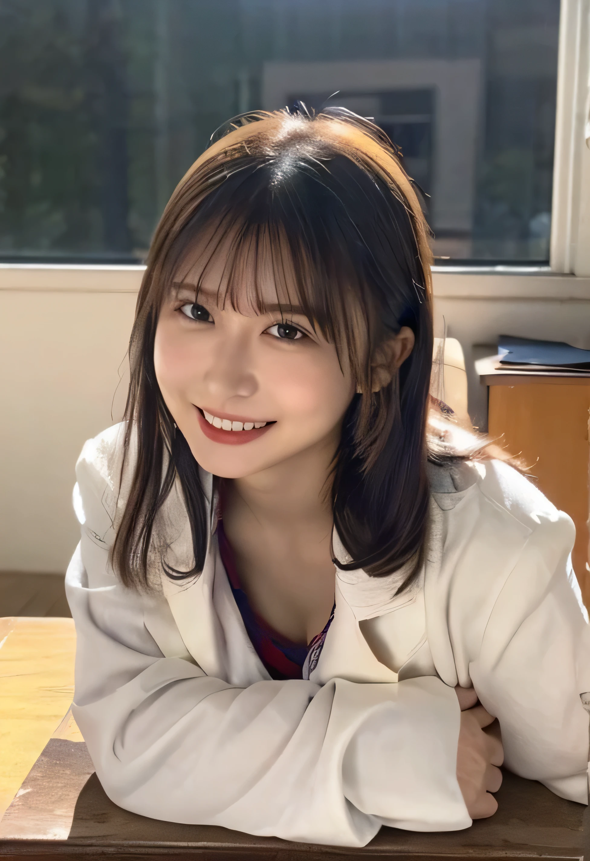 （Showing off your breasts、Getting naked:1.4）.（Elegant hairstyle、Tied up hairstyle、Photo from the waist up:1.4）.One Girl,、(Doggy style with hands on school desk and butt sticking out、Sex at school、Natural G-cup breasts、Cute beauty, Delicate girl:1.3), (24-years-old:1.3),（Smiling with teeth showing、Smiling and cute eyes、Cute loose perm、（Fluffy hair、Loose perm、Braid only the front hair:1.4）Braid only the front hair、Fluffy hair、Medium Short Hair、Round and ample breasts、Curved waist、Photo from the waist up:1.4）
Very beautiful eyes, (underwear:1.3), (G-cup big breasts:0.5), Brown eyes, Parted bangs, Light brown hair,
, Ecstatic expression、(Expressions of Ecstasy、Ecstatic expression:1.0),
, (masterpiece, Highest quality, Very detailed, Detailed face, 8k)