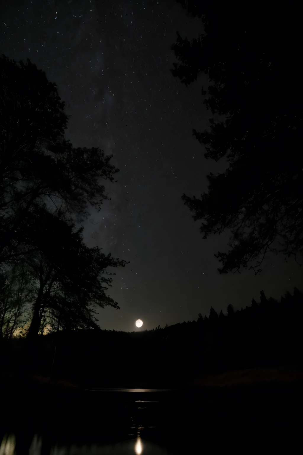 On a moonlit night, in a moonlit forest, under a full moon, time quietly passes by.
