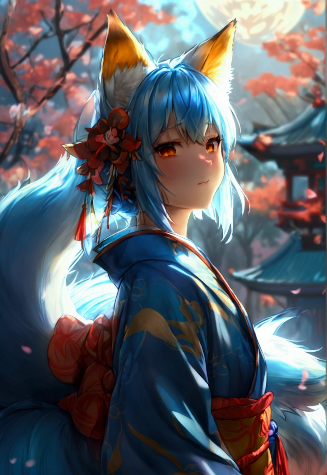 fox Light blue hair beast girl indigo fur fox beast girl fox Light blue hair beast girl indigo fur fox beast girl Wallpaper 4k,8k,highly detailled,,vivid colors,detailed kitsune with 9 tails,traditional Japanese artwork,tatami floor,beautiful cherry blossoms,floating lanterns,dark silhouette of a pagoda,subtle moonlight,dense forest,ethereal atmosphere,dappled sunlight,whimsical spirit,serene expression,elaborate kimono and obi,delicate hand-painted details,luminous eyes Anime Style fox blue White-faced golden-haired nine-tailed fox Coat blue woman fox Light blue hair beast girl indigo fur fox beast girl Anime Style fox blue White-faced golden-haired nine-tailed fox Coat blue woman She has a long blue ribbon in her hair mysterious background Blue Flame girl have a ball of light fox Light blue hair beast girl indigo fur fox beast girl mysterious background Blue Flame girl have a ball of light Anime Style fox blue White-faced golden-haired nine-tailed fox Coat blue gender change gender change mysterious background Blue Flame girl have a ball of light woman gender change gender changegender change I have a crepe She has a long blue ribbon in her hairShe has a long blue ribbon in her hair