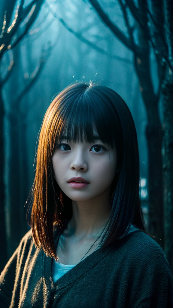 (8k)、(Highest quality: 1.2)、(Genuine)、(Genuine: 1.37)、Ultra-high resolution、horror film、Dark World、Japan&#39;Edo Period、A scene from a play in which a 20-year-old rapper raises his fist at his daughter in anger.. Wearing an oversized black T-shirt