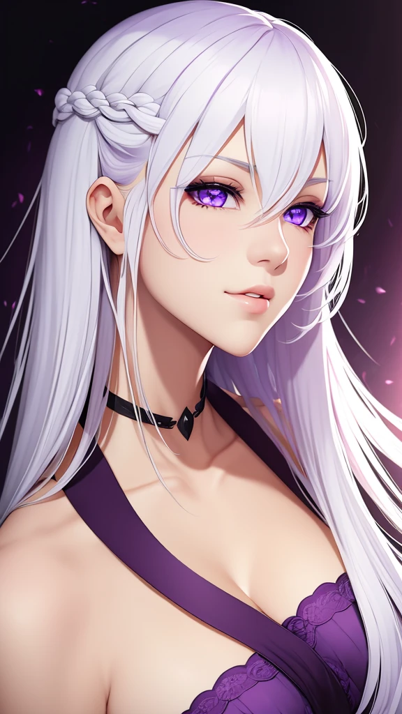 Beautiful girl, White hair, purple eyes 
